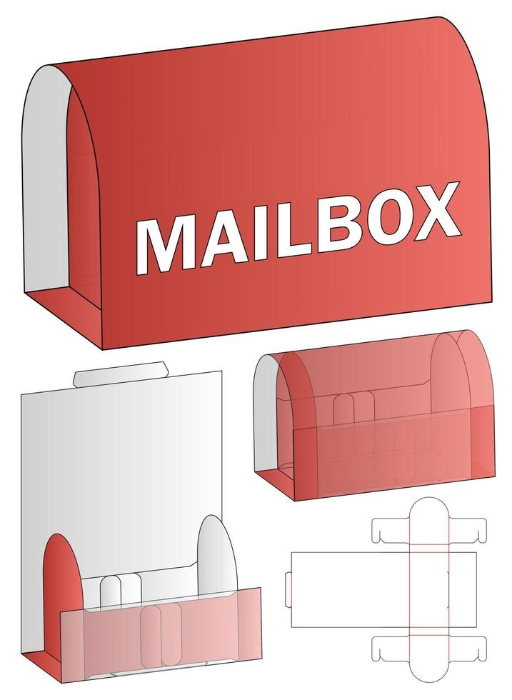 Diseño de plantilla troquelada de embalaje de buzón. Maqueta 3d vector