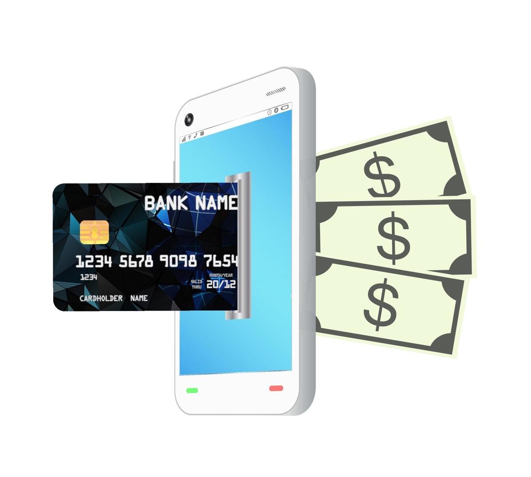 credit card transform by smartphone to money banknote vector