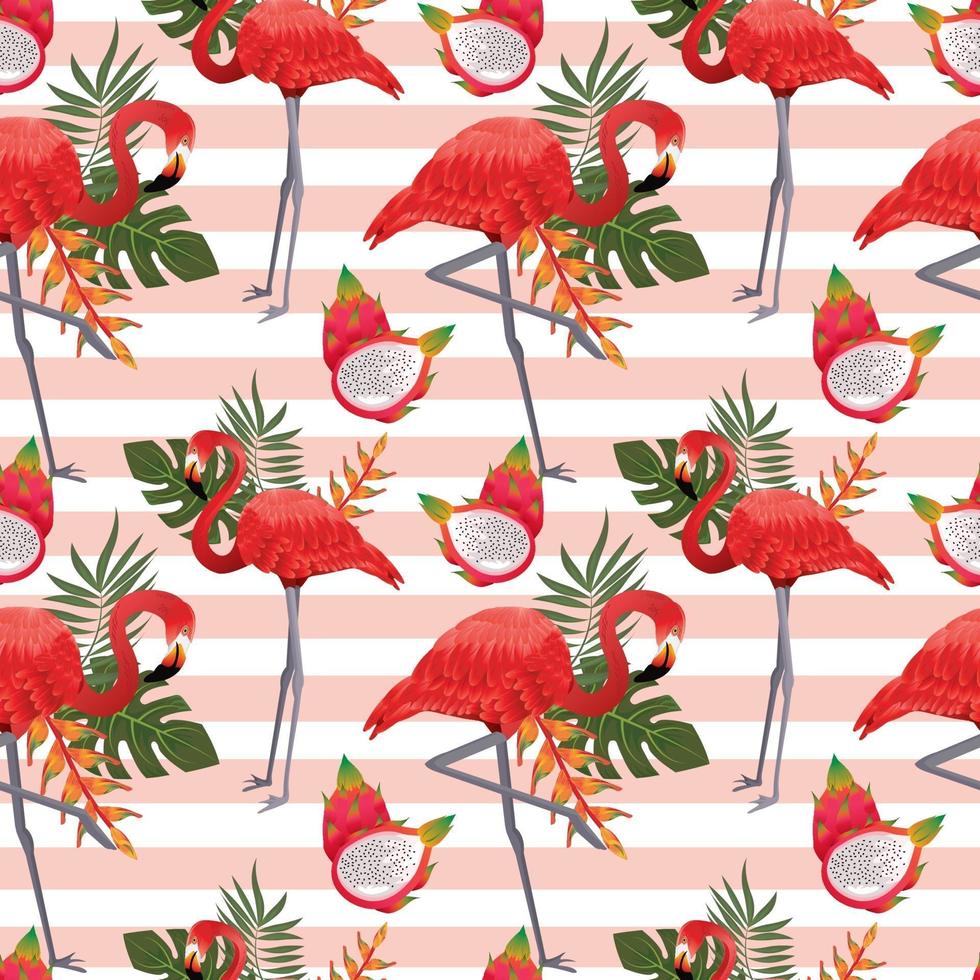 tropical seamless pattern with flamingos vector