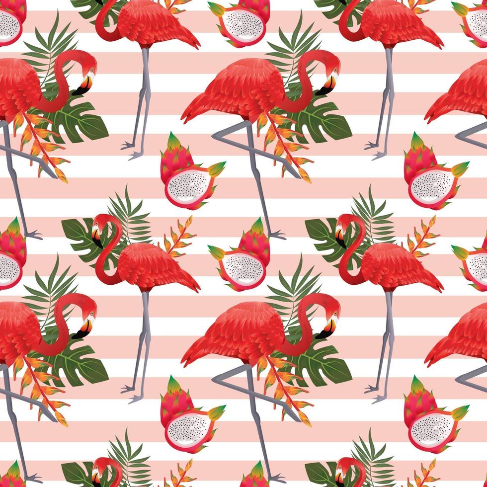 tropical seamless pattern with flamingos vector