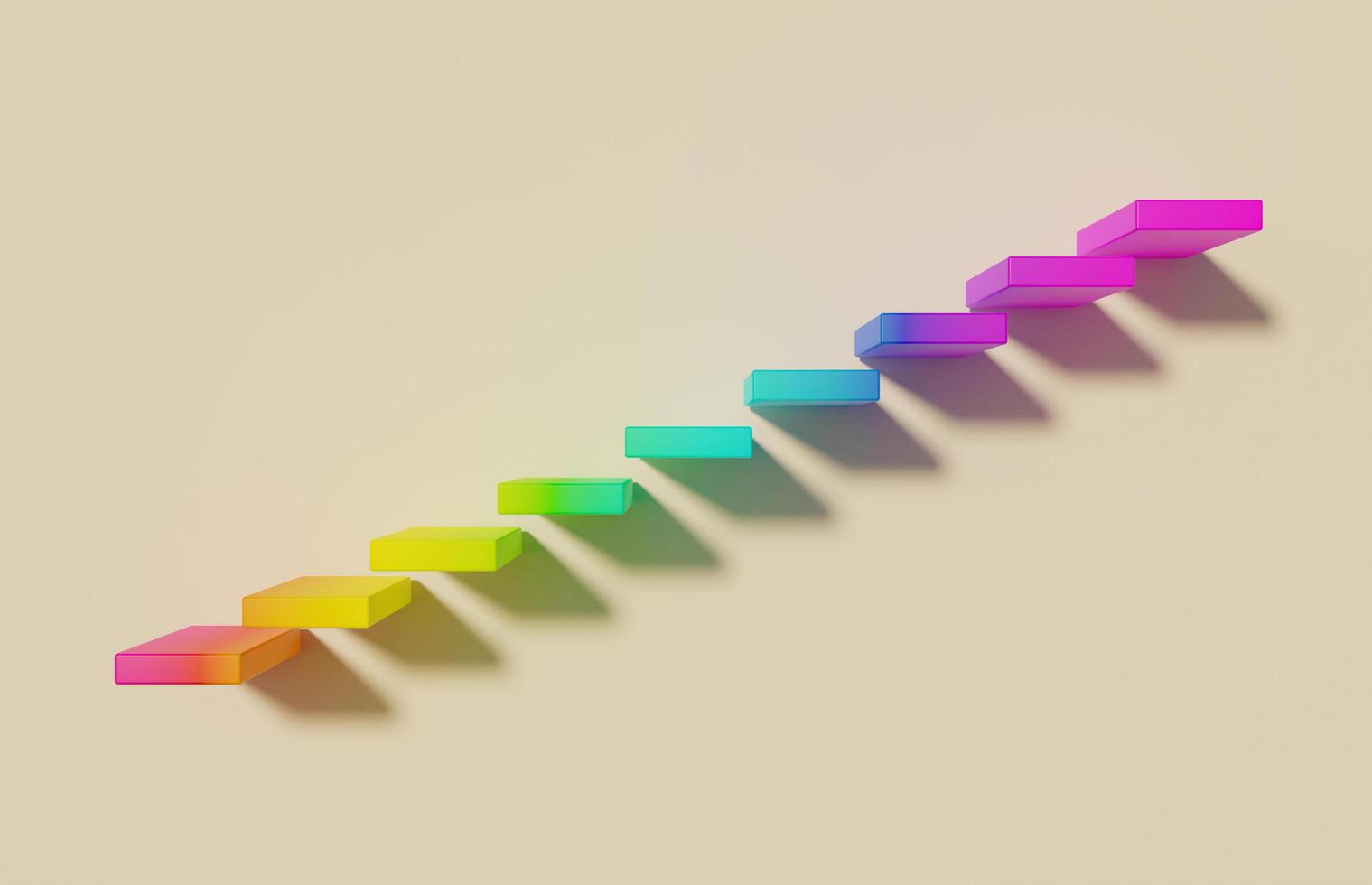 Floating stairs with rainbow hsl color on yellow background with soft shadow, 3d rendering photo