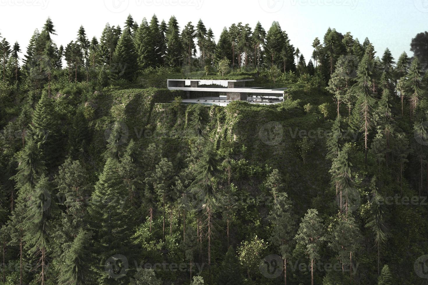 Modern house on a lush green mountain photo