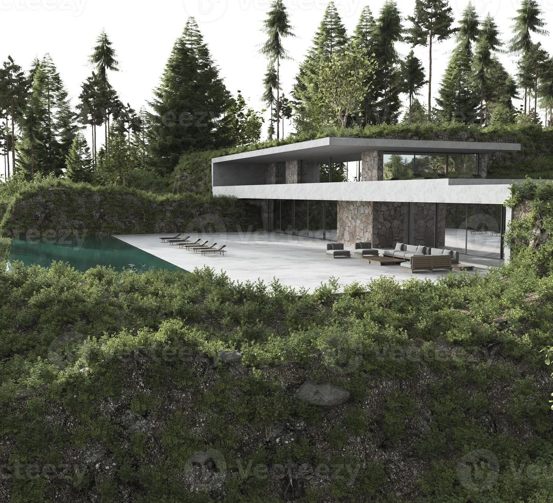 Modern house with a pool in a forest photo