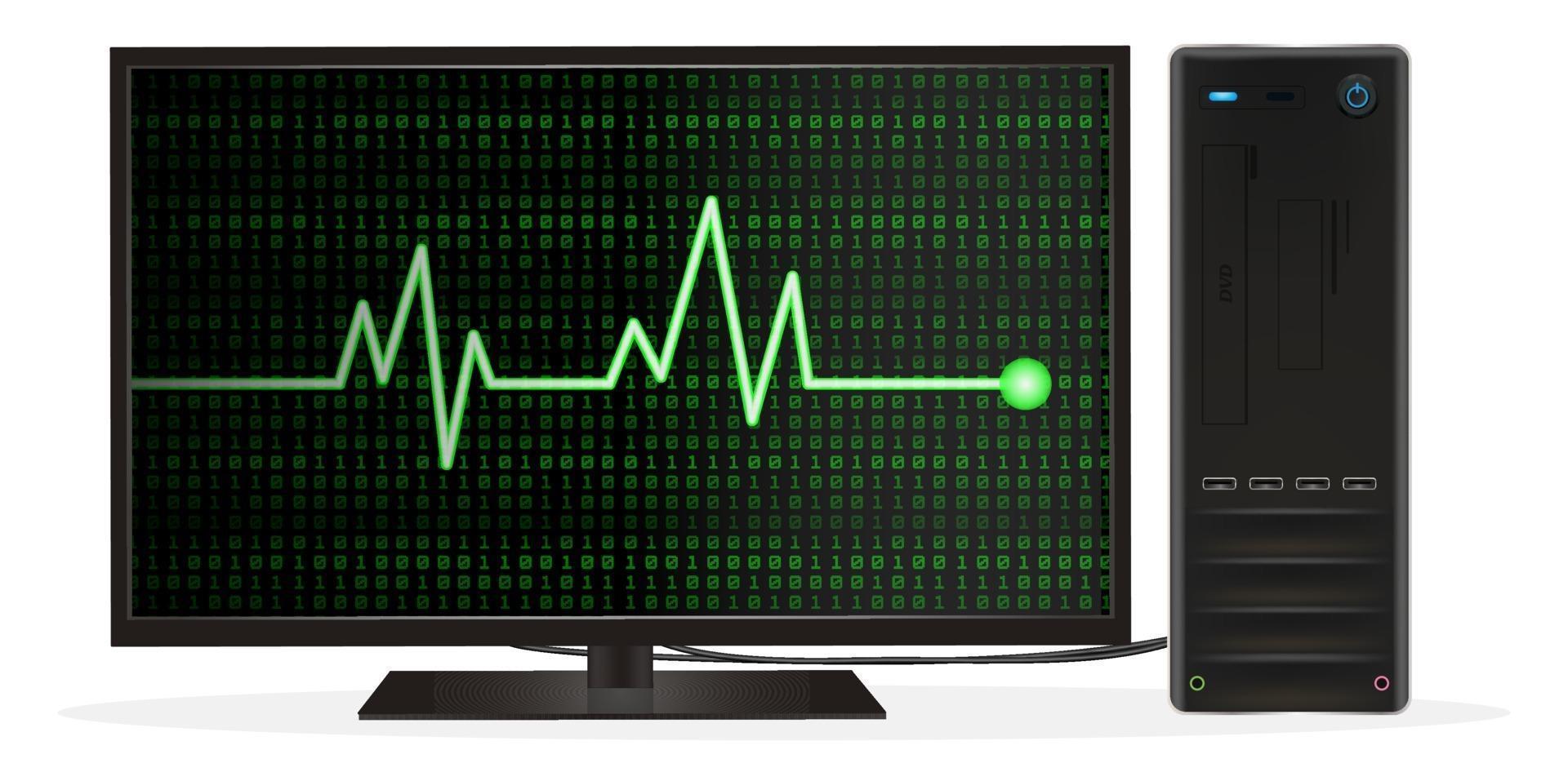desktop computer with heart rate on screen vector