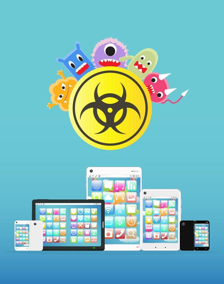 virus infectados en teléfonos inteligentes y tabletas vector