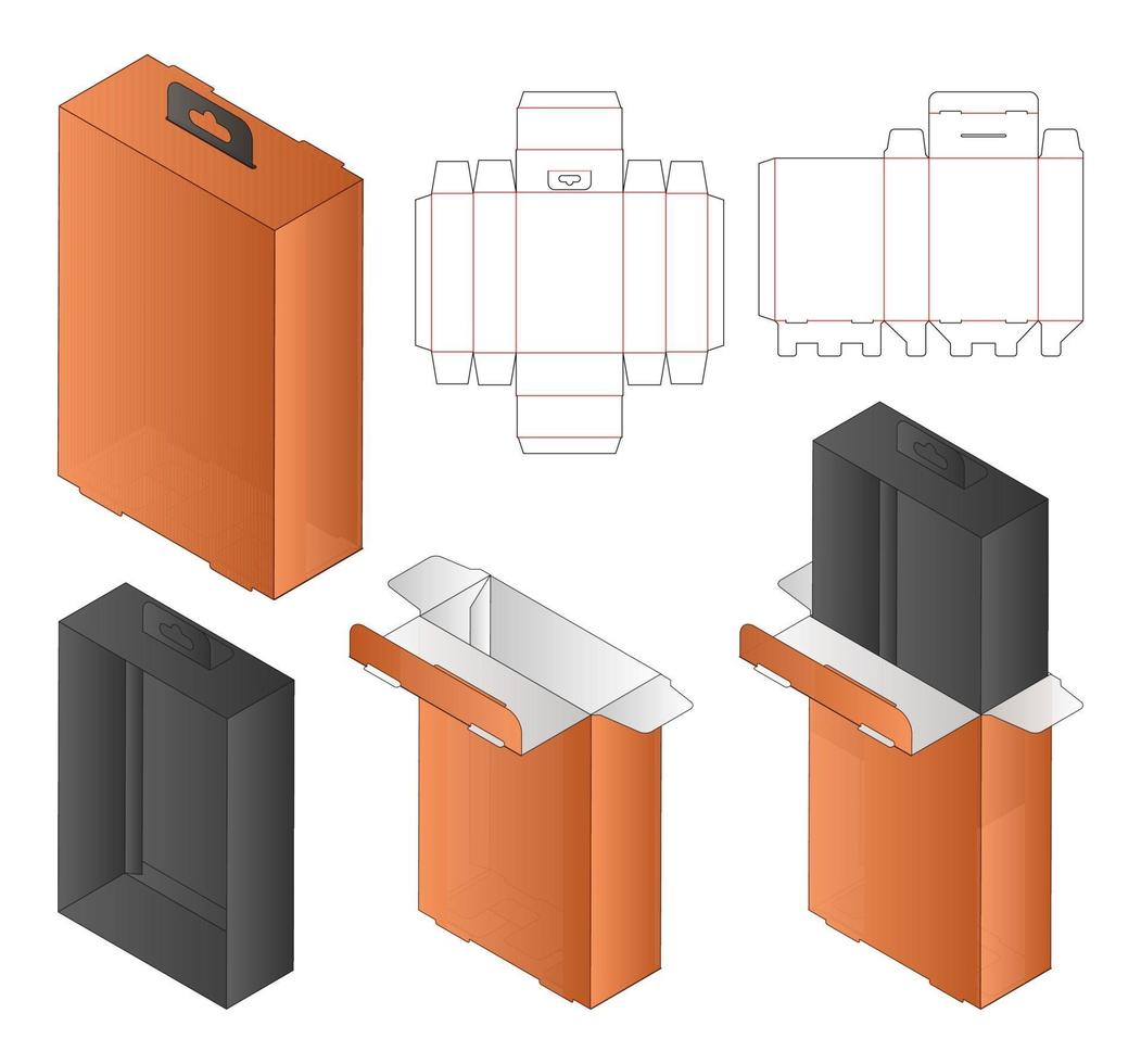 diseño de plantilla troquelada de embalaje de caja. Maqueta 3d vector