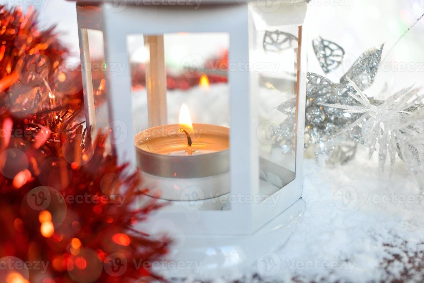 Lantern with Christmas decorations photo