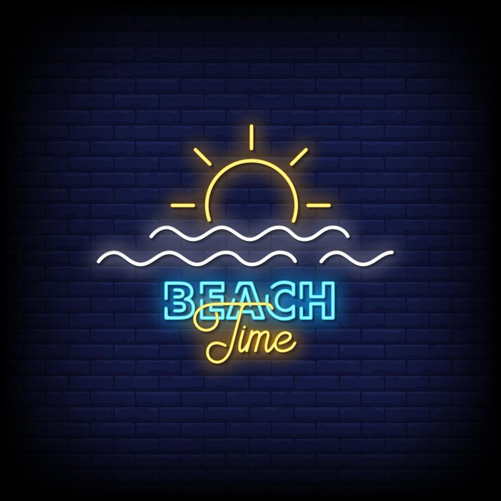Beach Time Neon Signs Style Text Vector