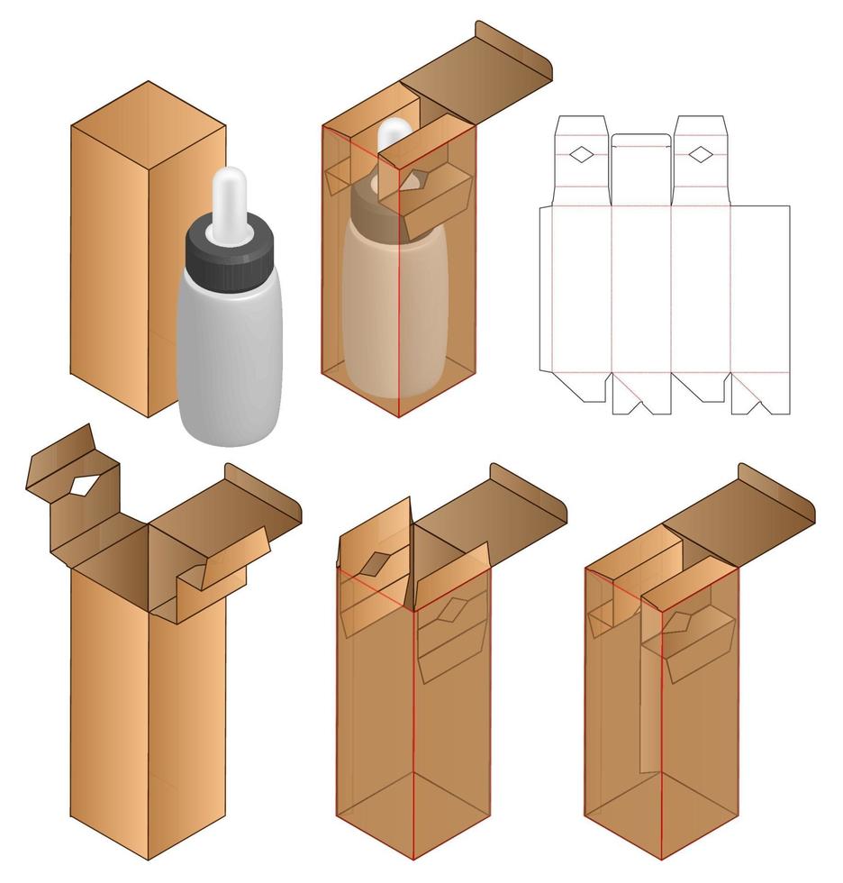 diseño de plantilla troquelada de embalaje de caja. Maqueta 3d vector