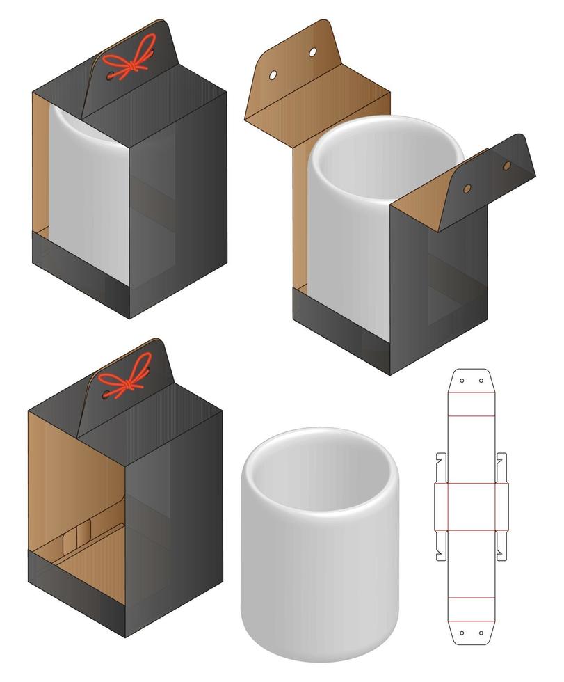 maqueta de diseño de plantilla troquelada de embalaje de taza de caja vector