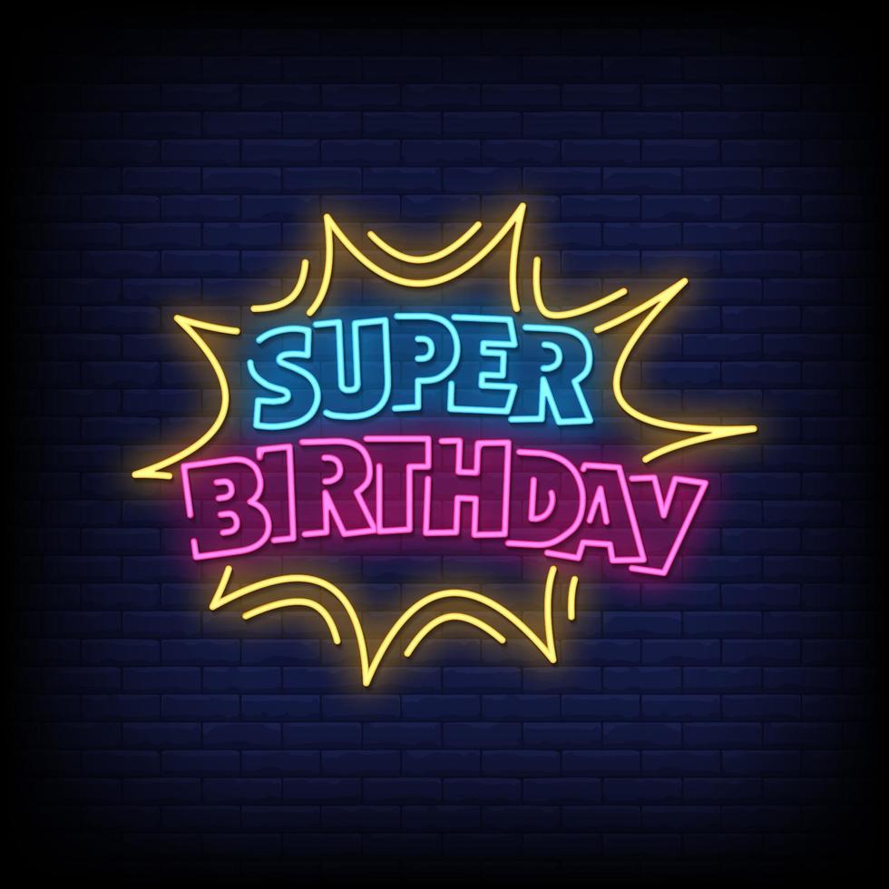 super cumpleaños letreros de neón estilo vector de texto