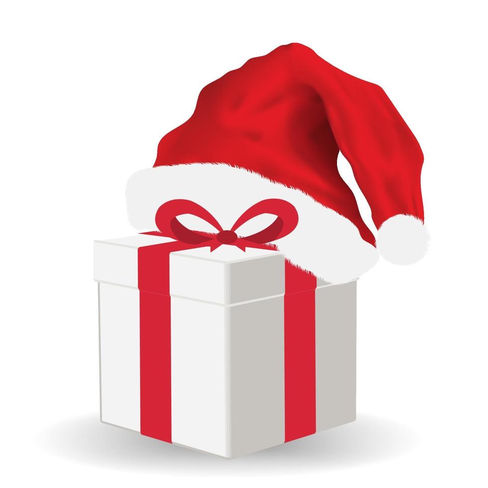 gift box with santa claus hat vector