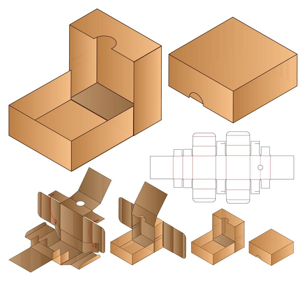 Diseño de plantilla troquelada de embalaje webbox. Maqueta 3d vector