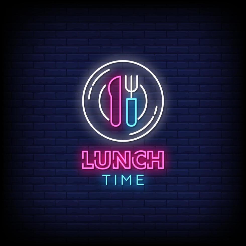 Lunch Time Neon Signs Style Text Vector