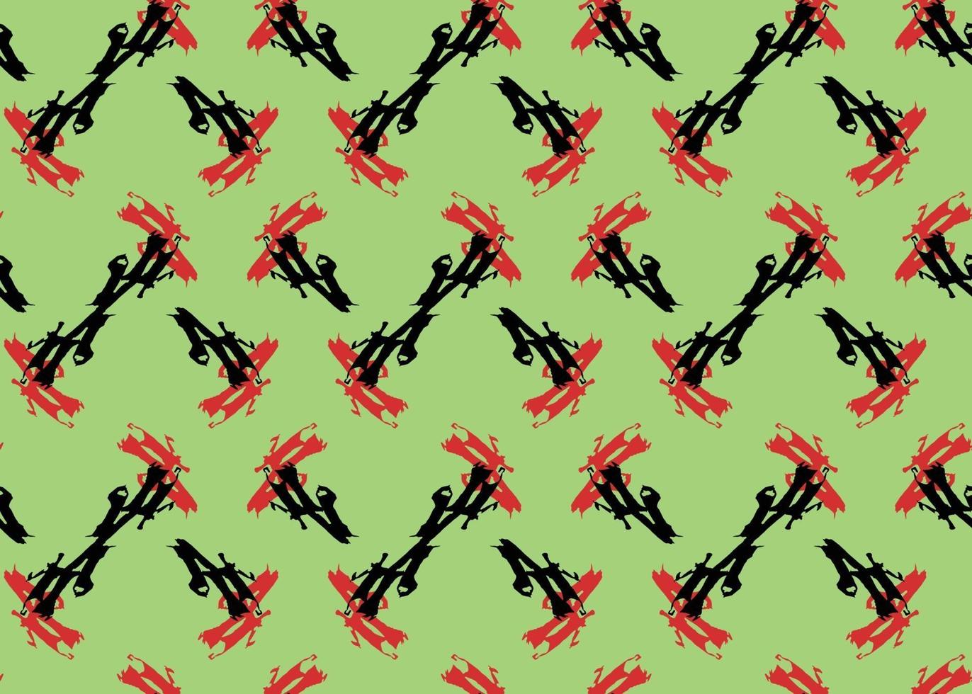 Vector texture background, seamless pattern. Hand drawn, green, red, black colors.