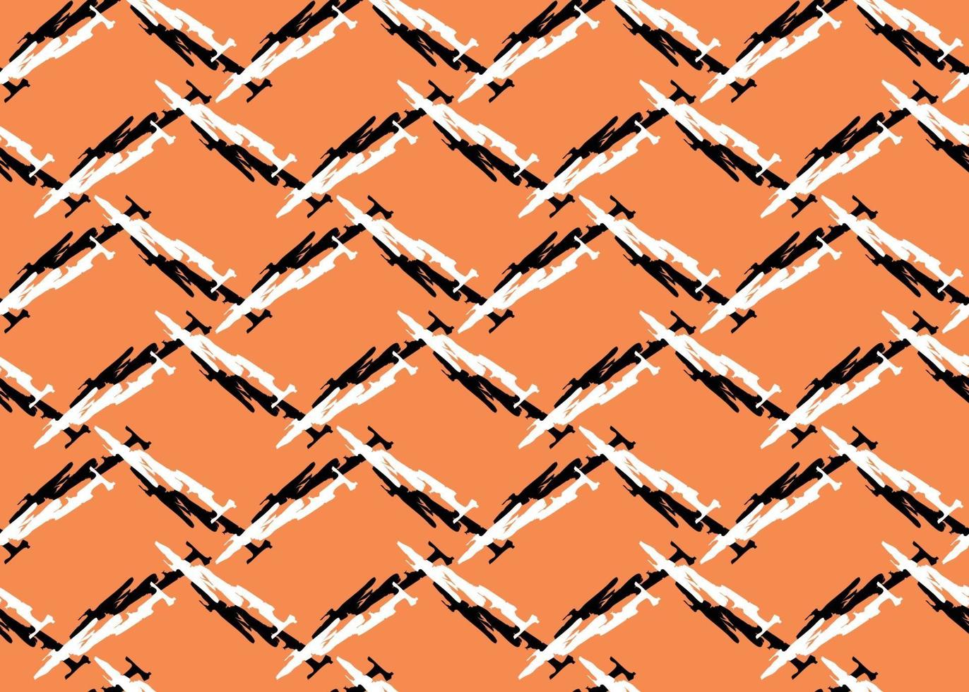 Vector texture background, seamless pattern. Hand drawn, black, orange, white colors.