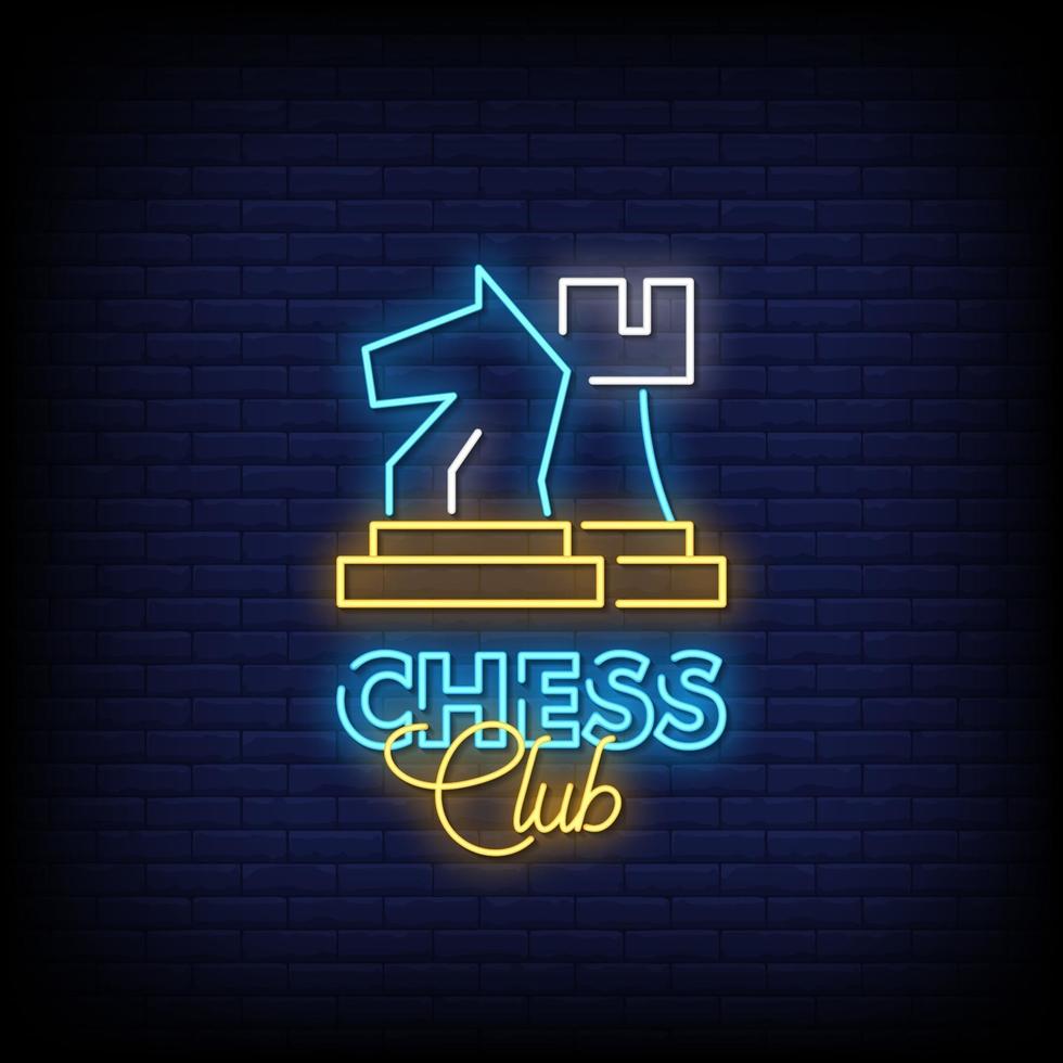 club de ajedrez letreros de neón estilo texto vector