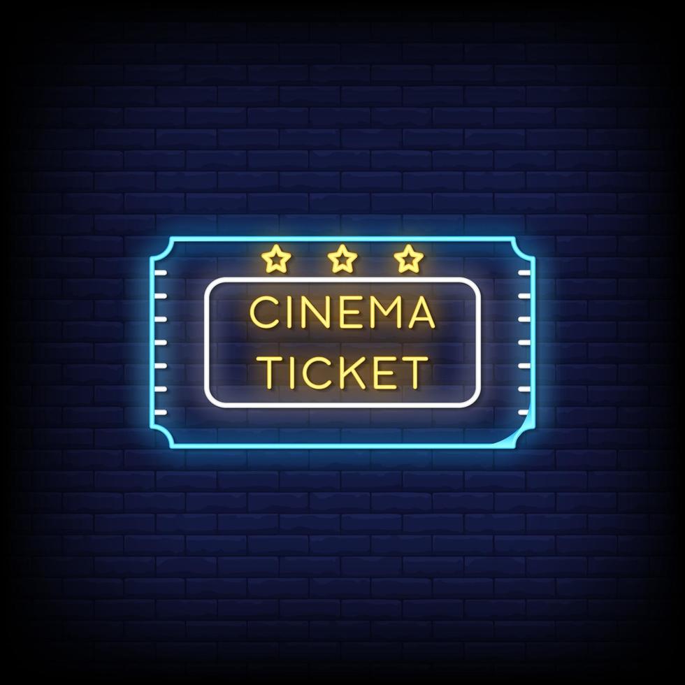Cinema Ticket Neon Signs Style Text Vector