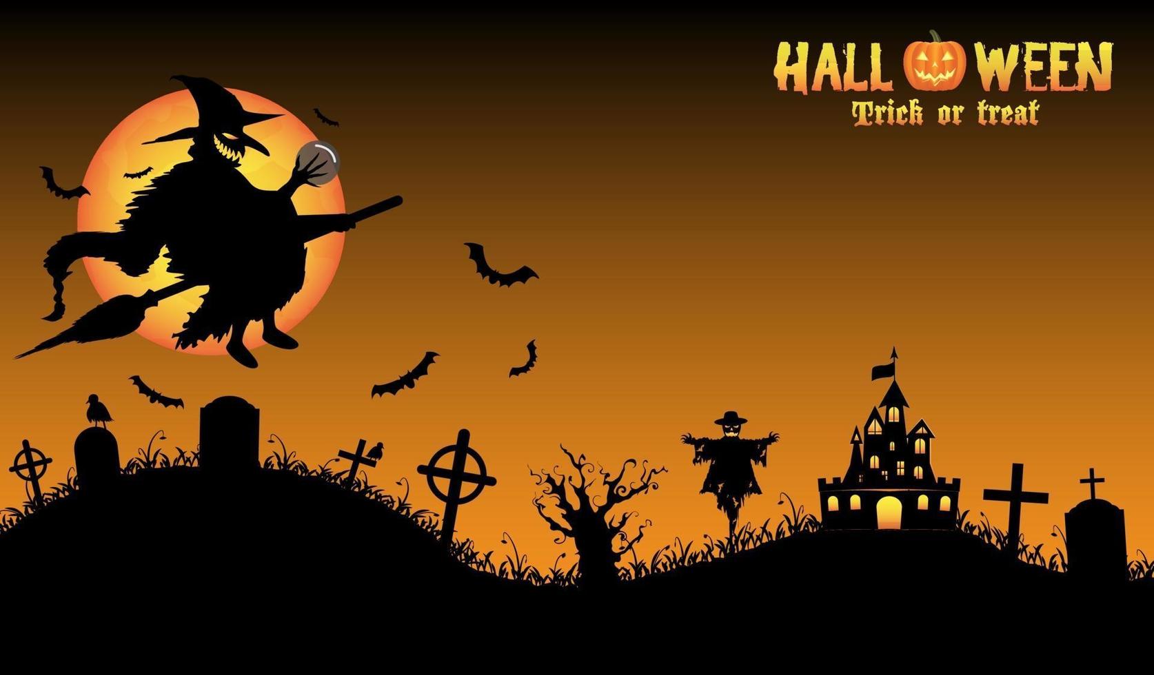 bruja con fondo de halloween vector