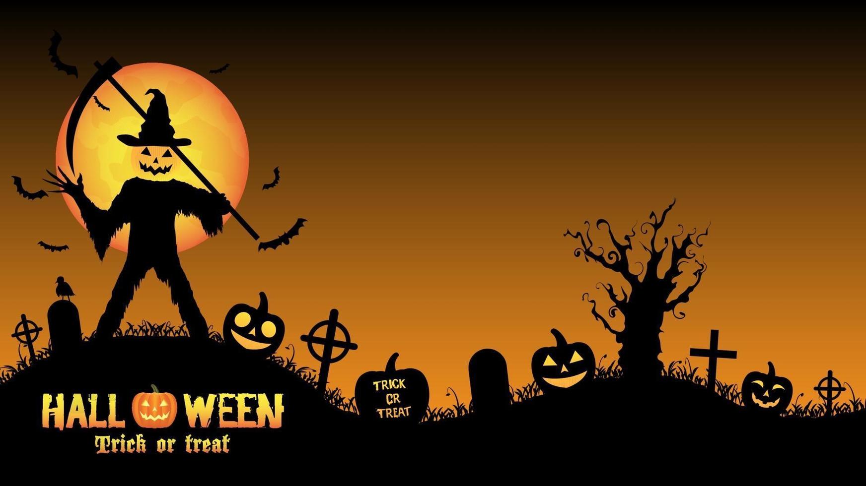 halloween pumpkin killer in a graveyard vector