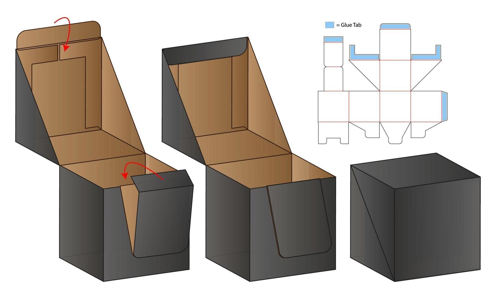 diseño de plantilla troquelada de embalaje de caja. Maqueta 3d vector