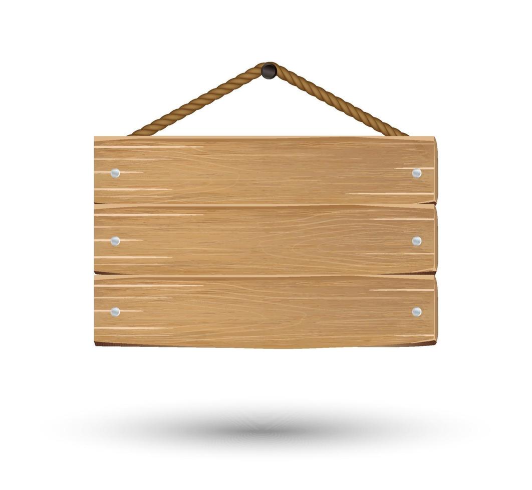 Tablero de madera colgante sobre un fondo blanco. vector