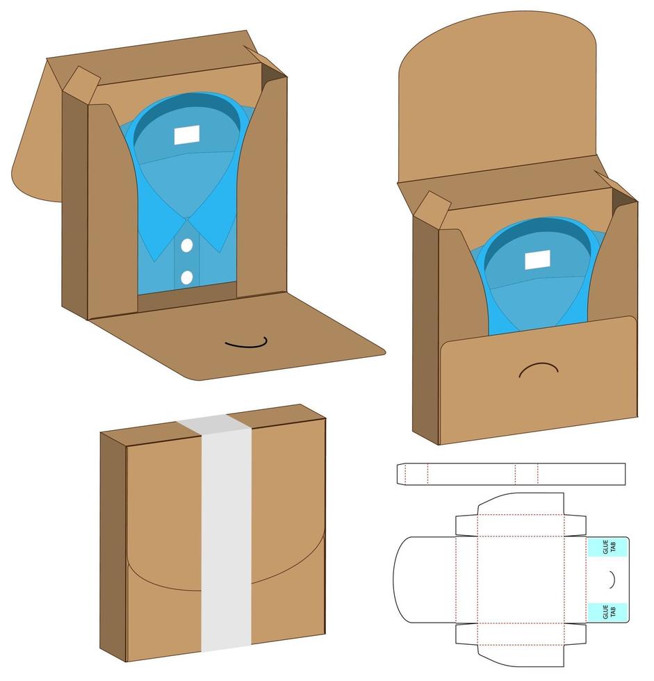 diseño de plantilla troquelada de embalaje de caja. Maqueta 3d vector