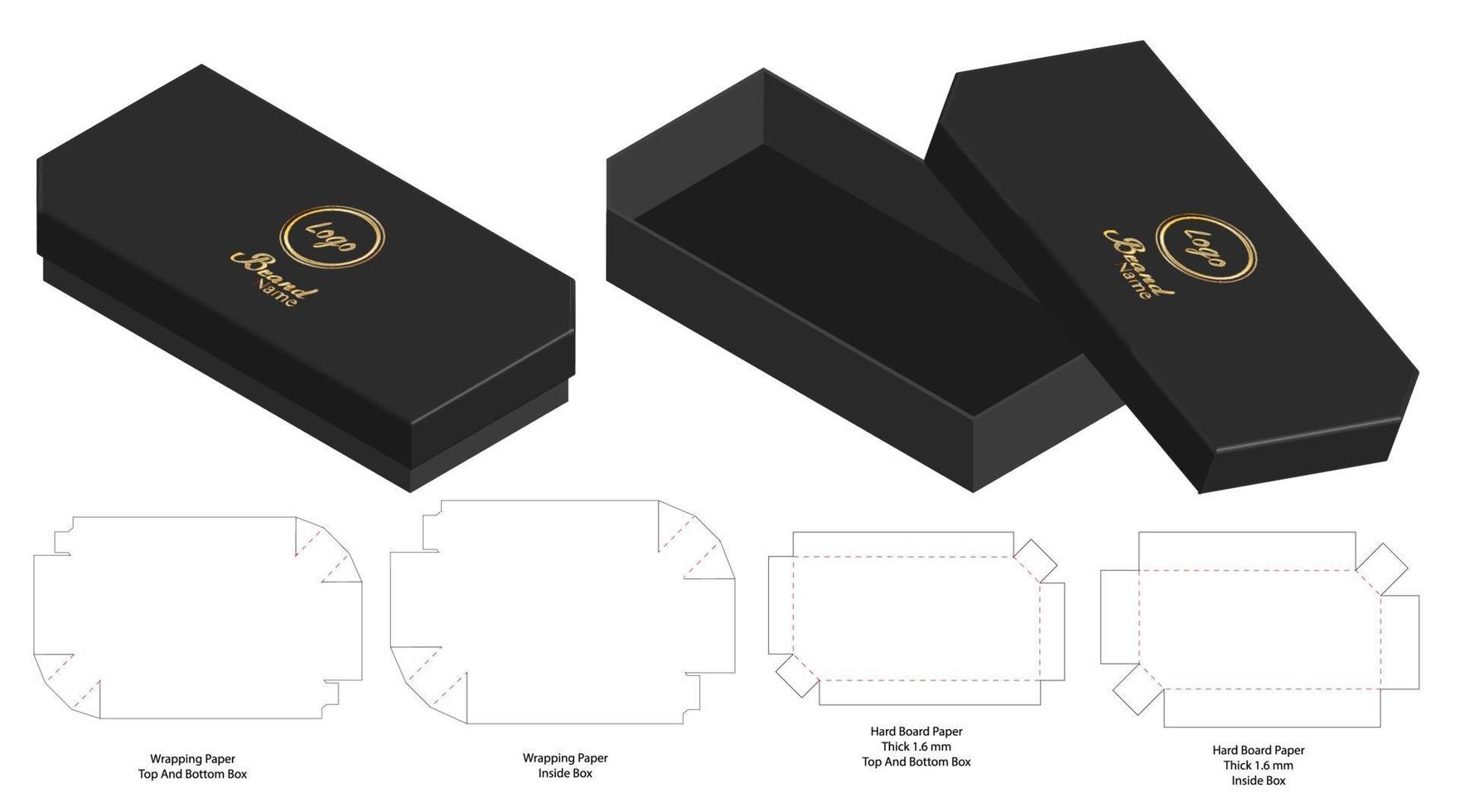 diseño de plantilla troquelada de embalaje de caja. Maqueta 3d vector