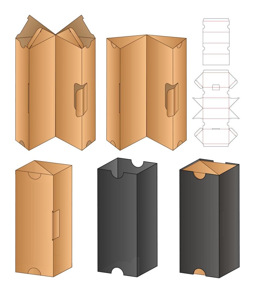 diseño de plantilla troquelada de embalaje de caja. Maqueta 3d vector