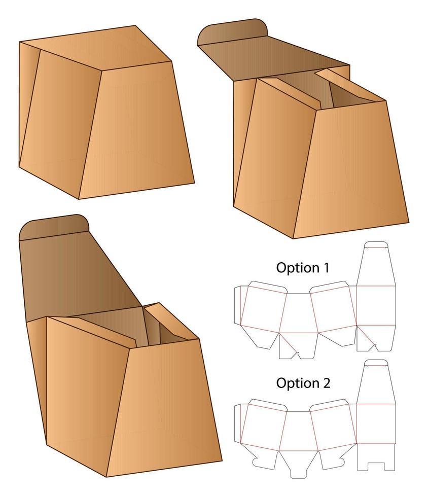 diseño de plantilla troquelada de embalaje de caja. Maqueta 3d vector