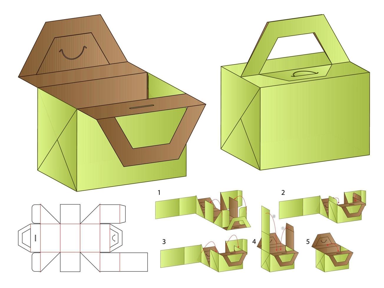 diseño de plantilla troquelada de embalaje de caja. Maqueta 3d vector