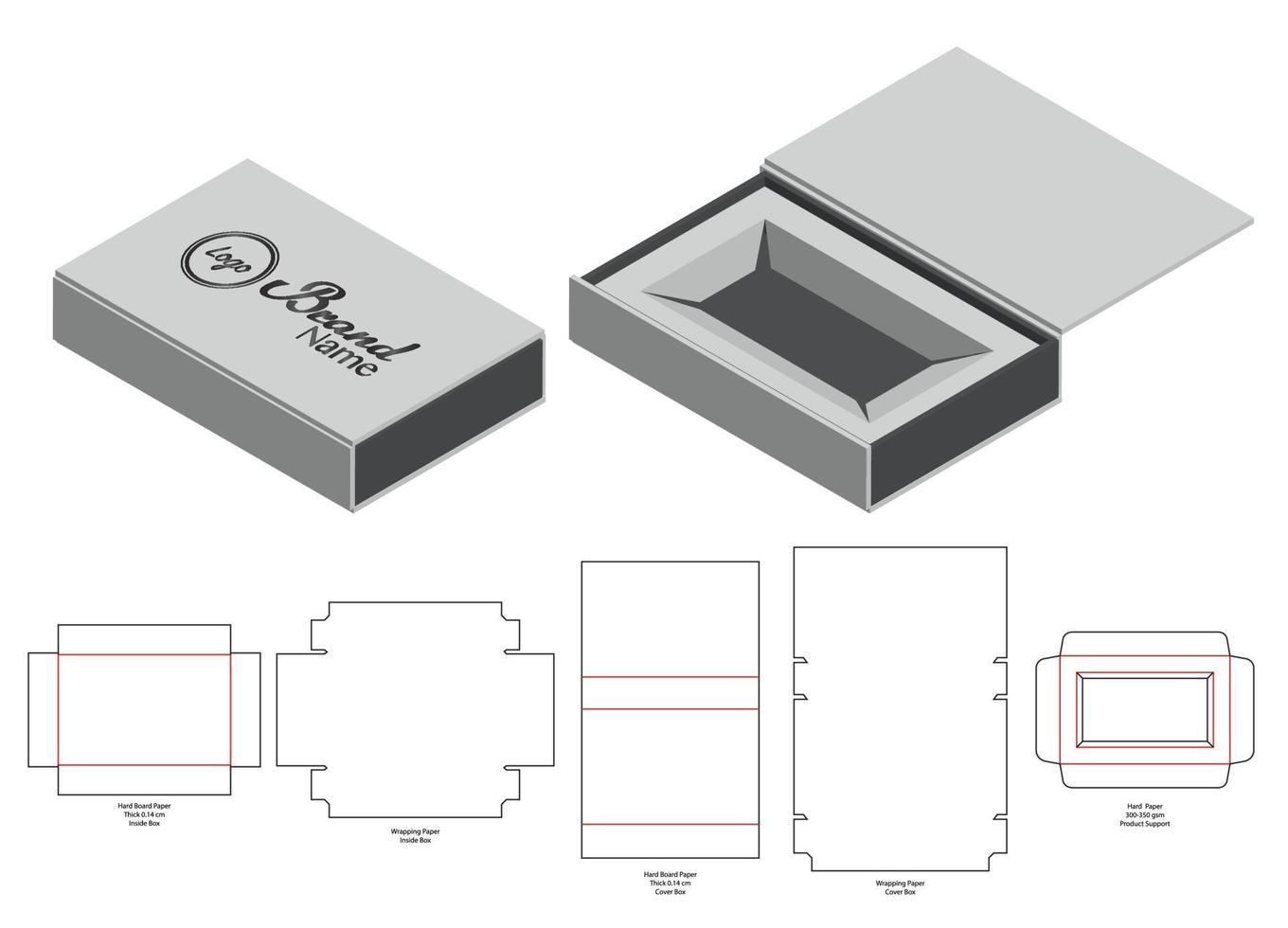 diseño de plantilla troquelada de embalaje de caja. Maqueta 3d vector