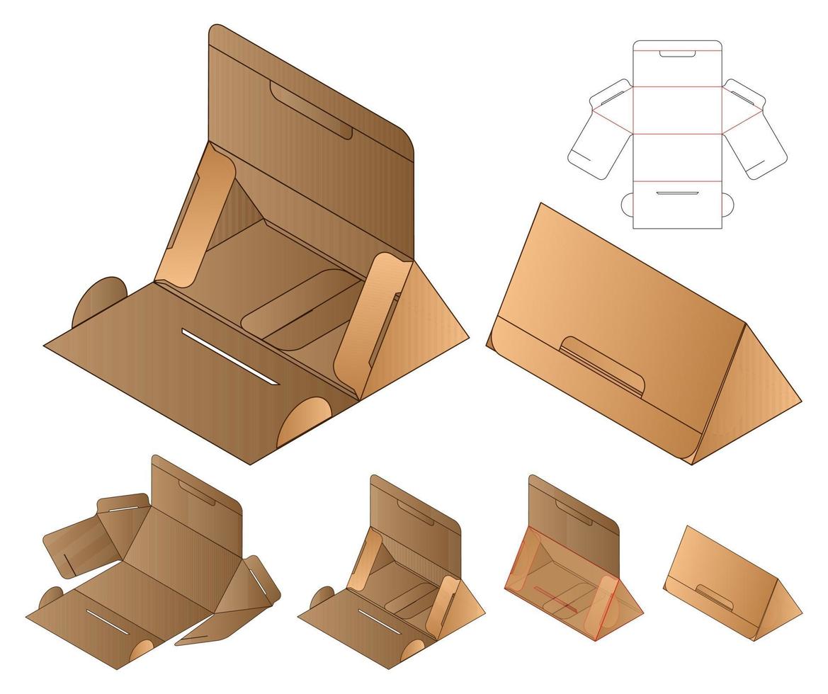 diseño de plantilla troquelada de embalaje de caja. Maqueta 3d vector