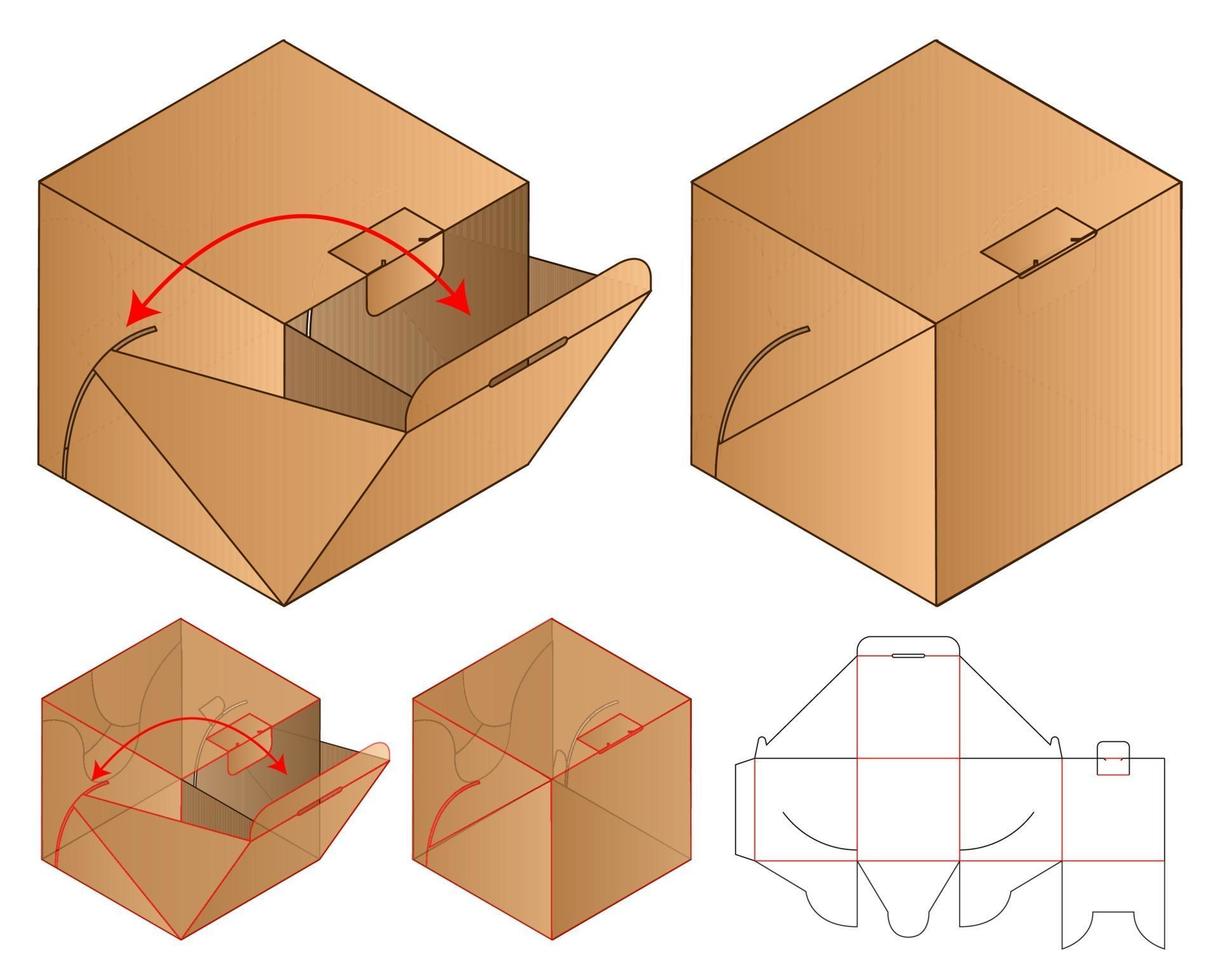 diseño de plantilla troquelada de embalaje de caja. Maqueta 3d vector