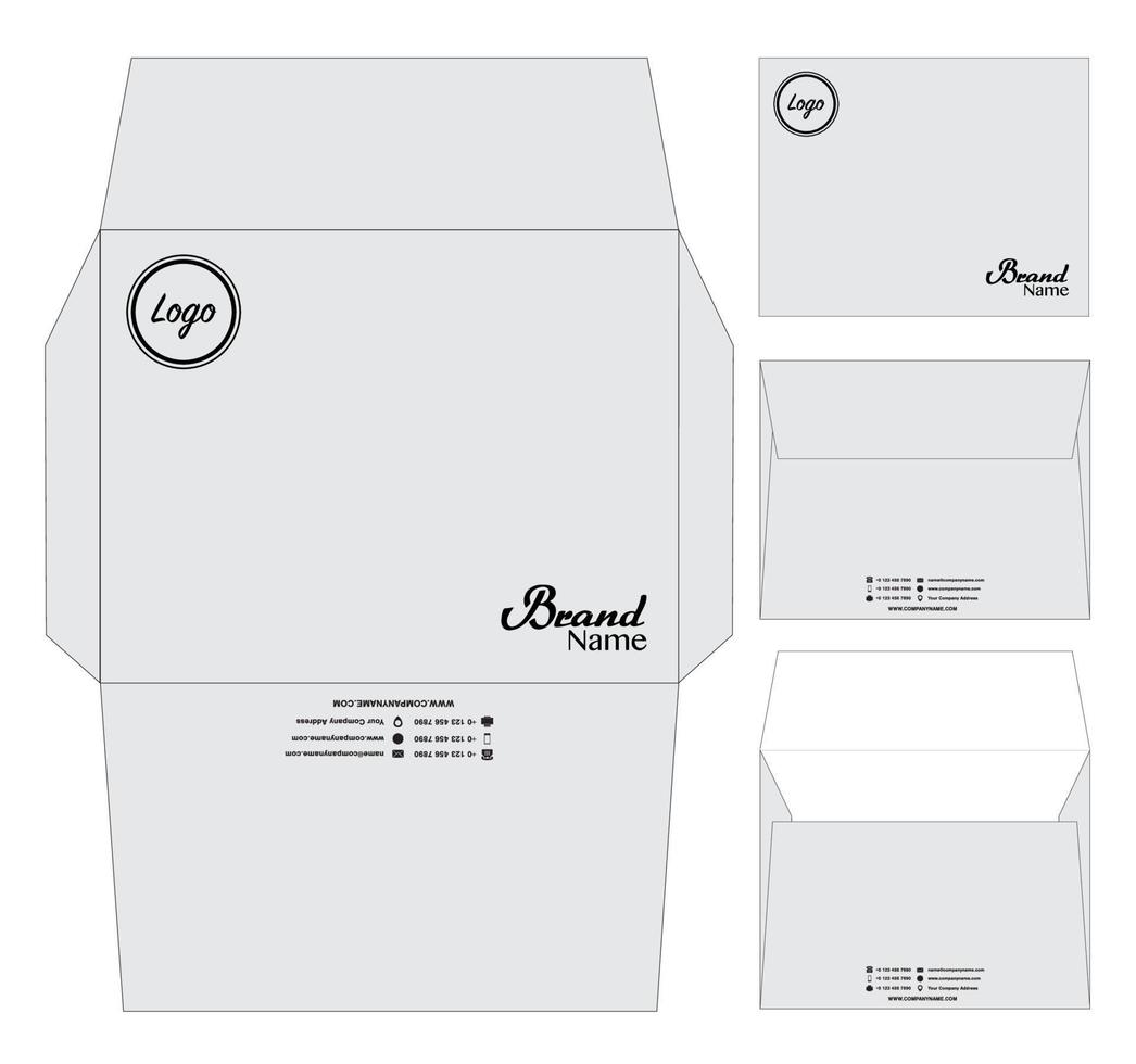 vector de plantilla de maqueta de troquelado de sobre