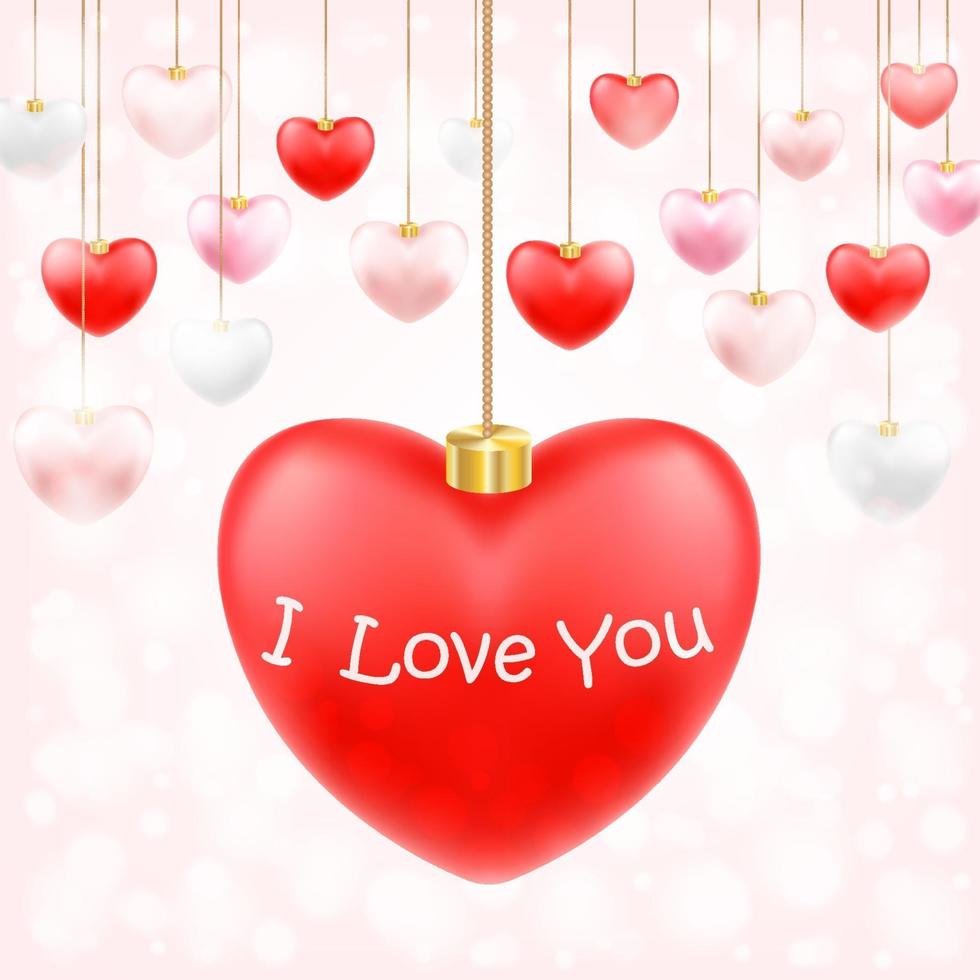 valentine hanging heart with i love you vector