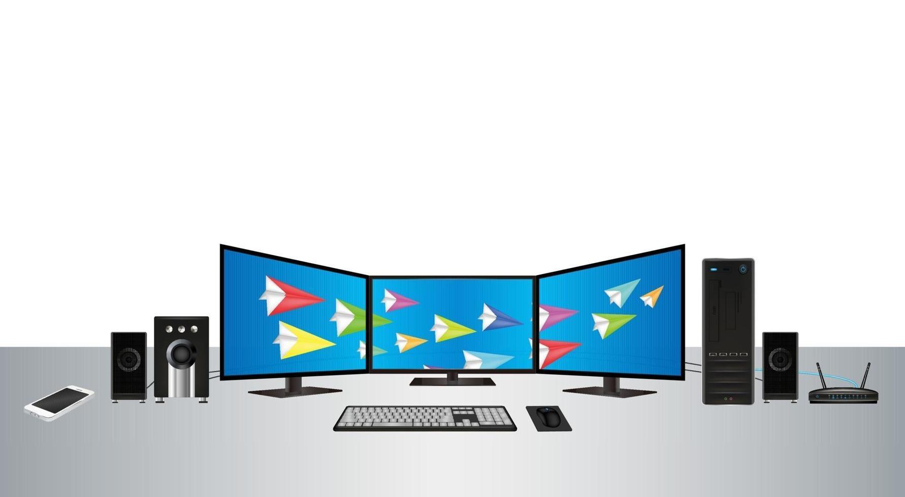 multimonitor desktop personal computer set vector