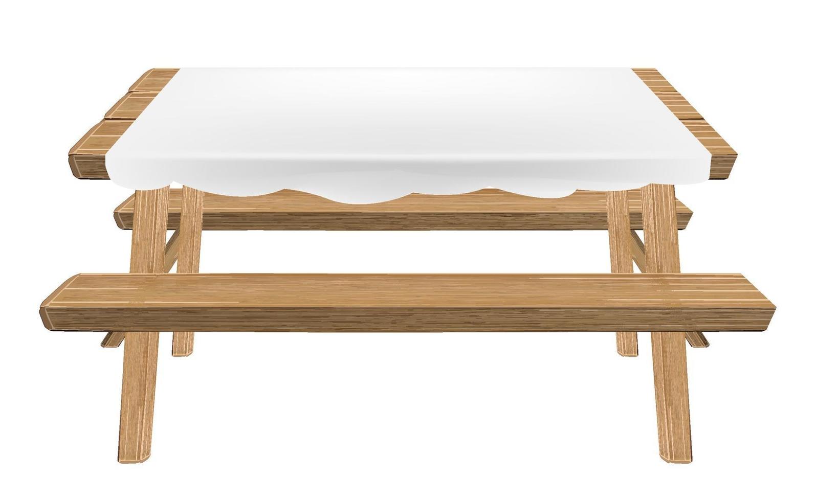 mesa de picnic de madera con vector de mantel blanco