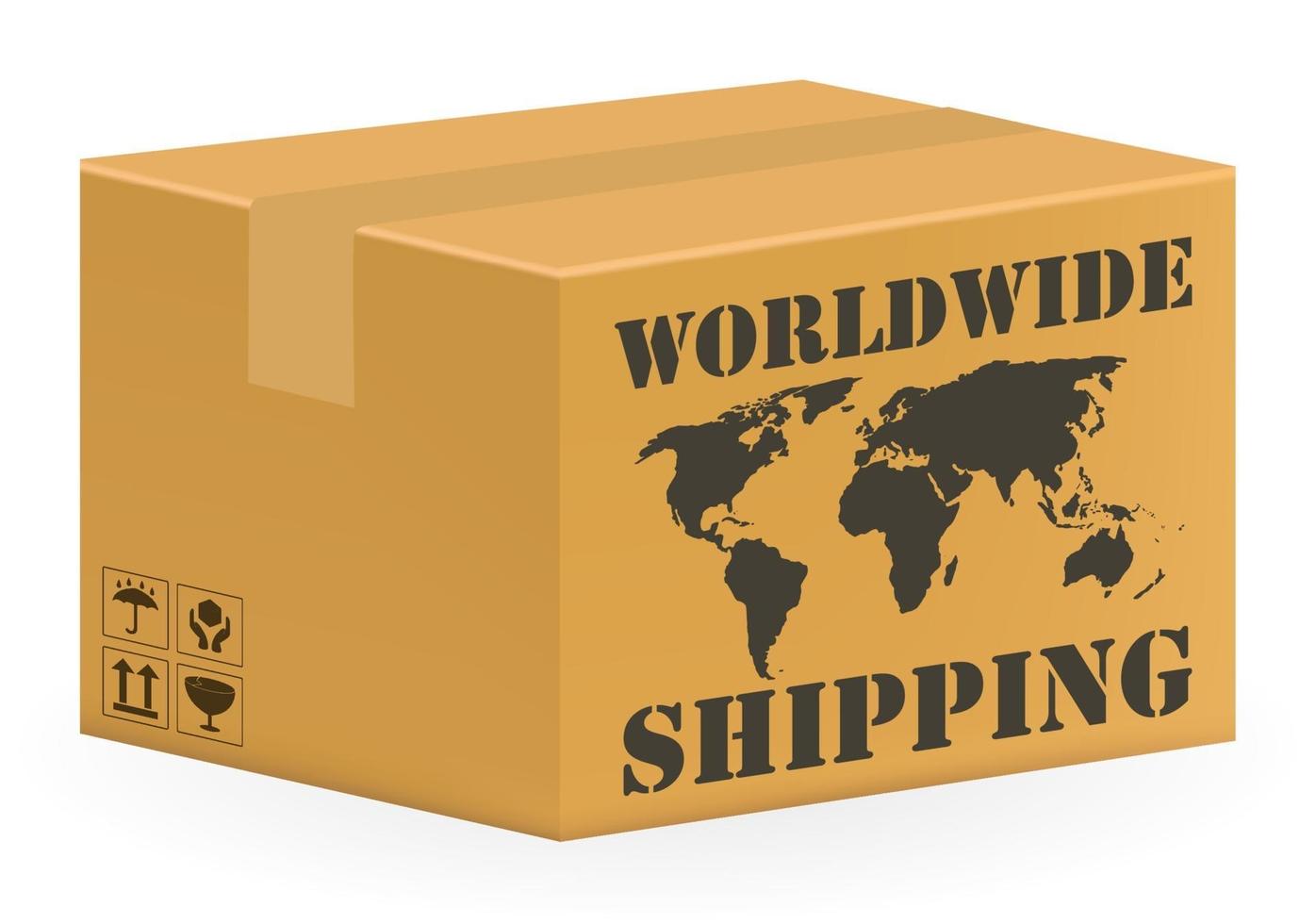 real corrugated carton box with worldwide shipping vector