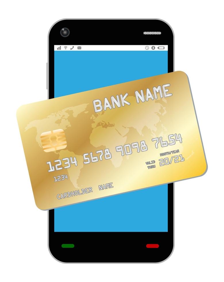 smartphone with golden credit card vector