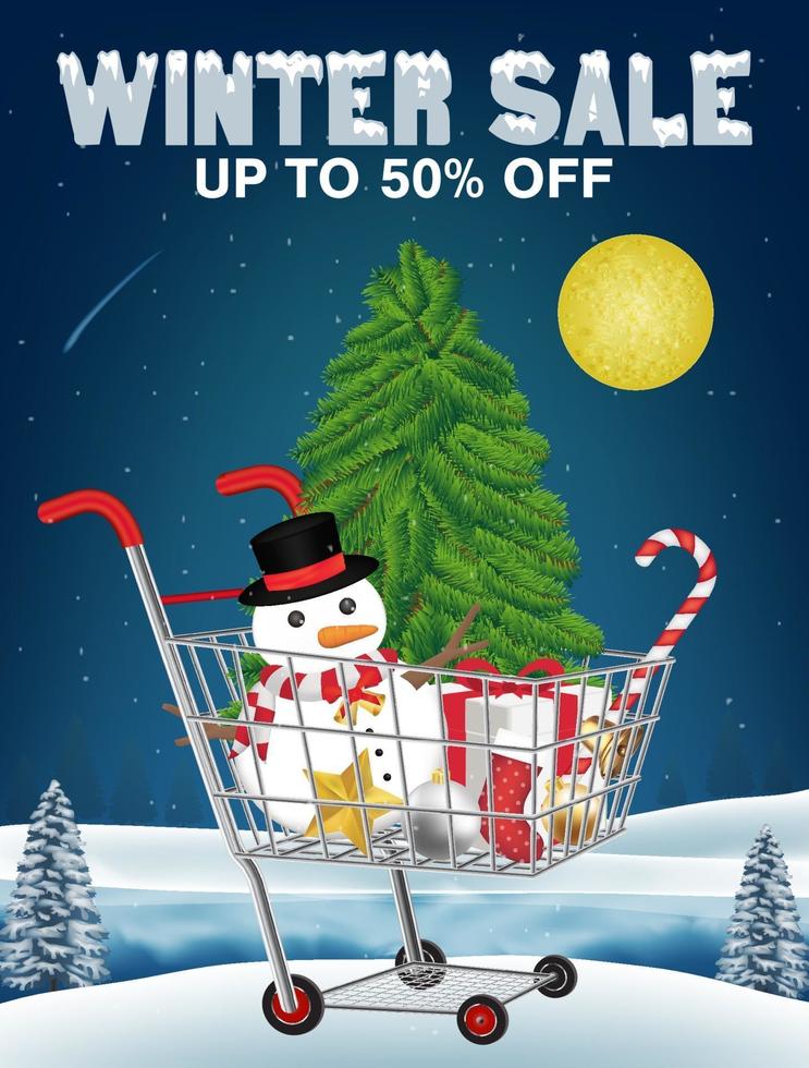 venta de invierno navidad decorativo en carrito de compras vector
