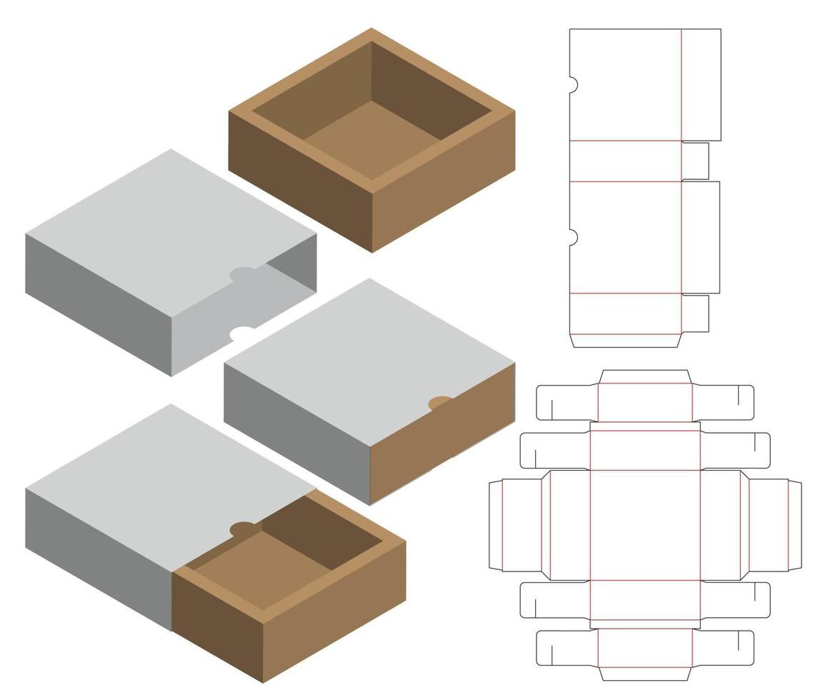 diseño de plantilla troquelada de embalaje de caja. Maqueta 3d vector