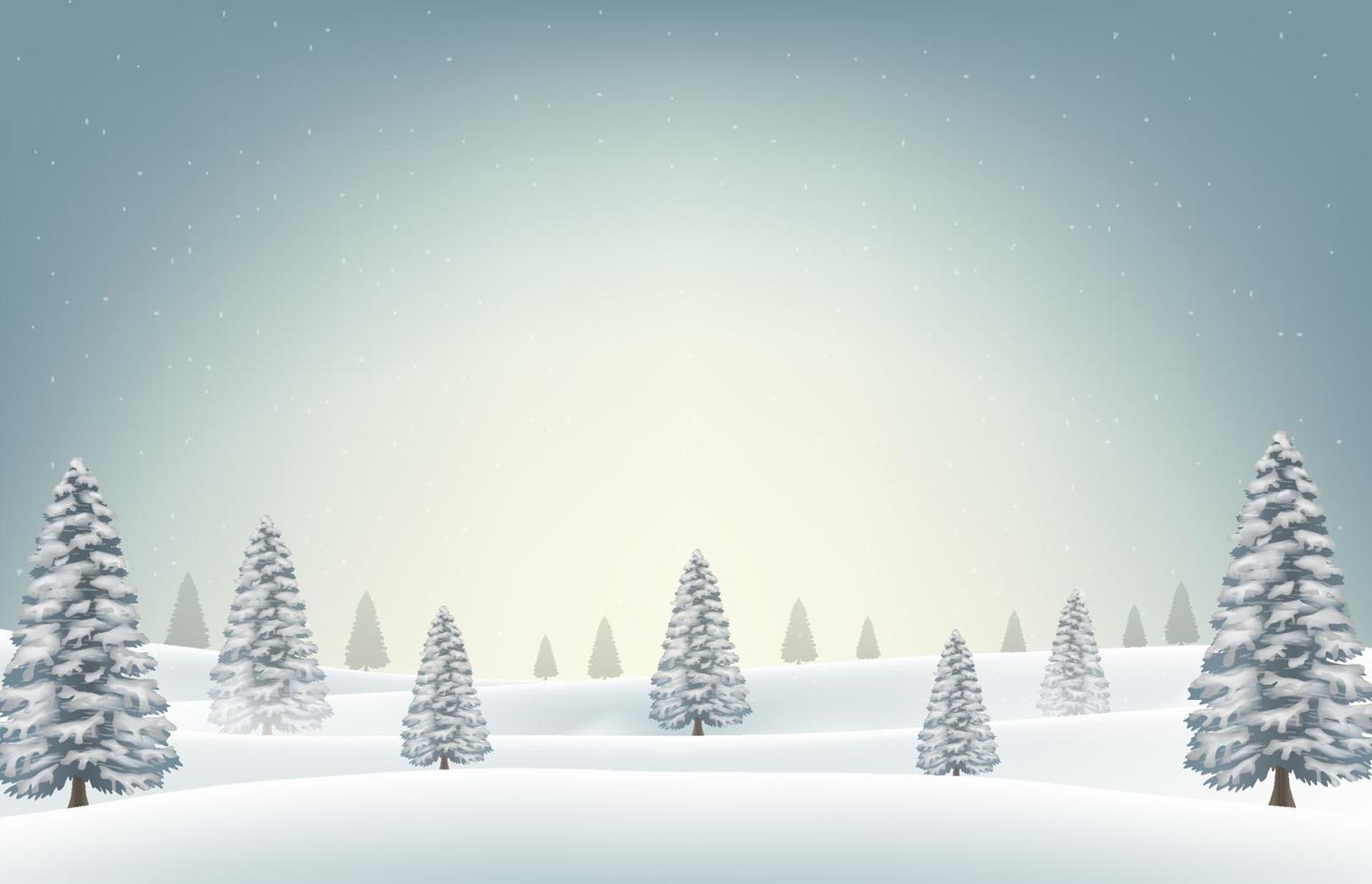 christmas winter snow forest with moon background vector