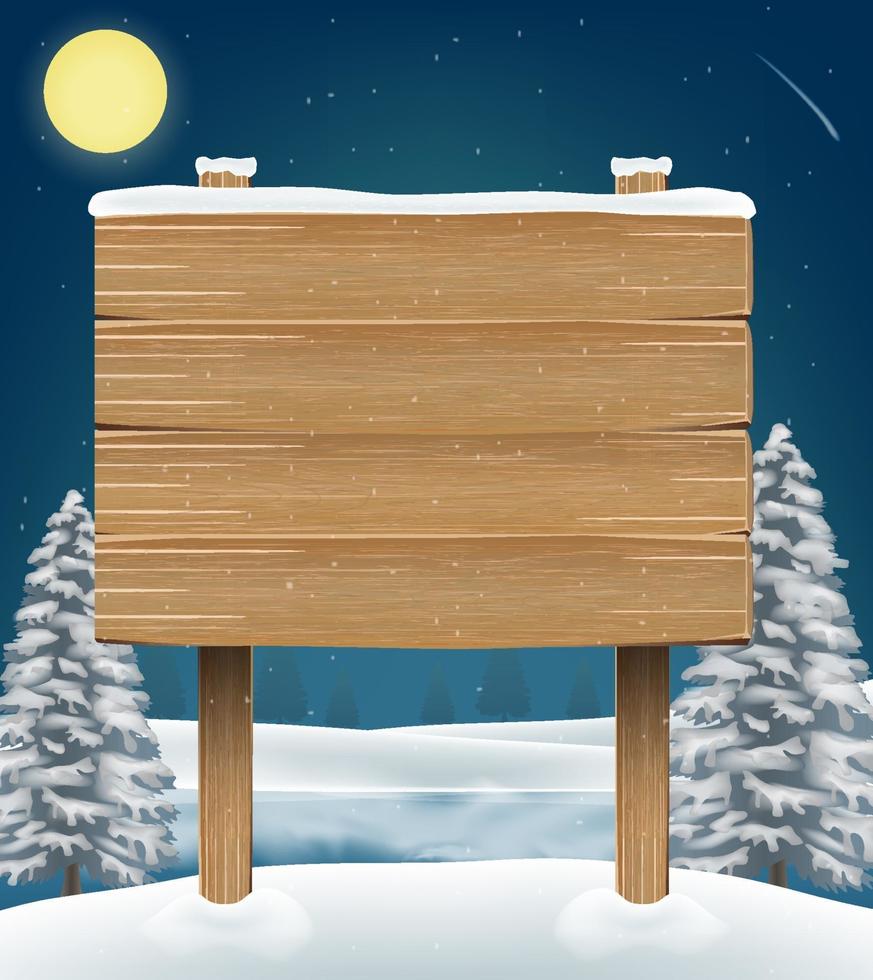 tablero de madera suspiro con noche de navidad lago de invierno vector