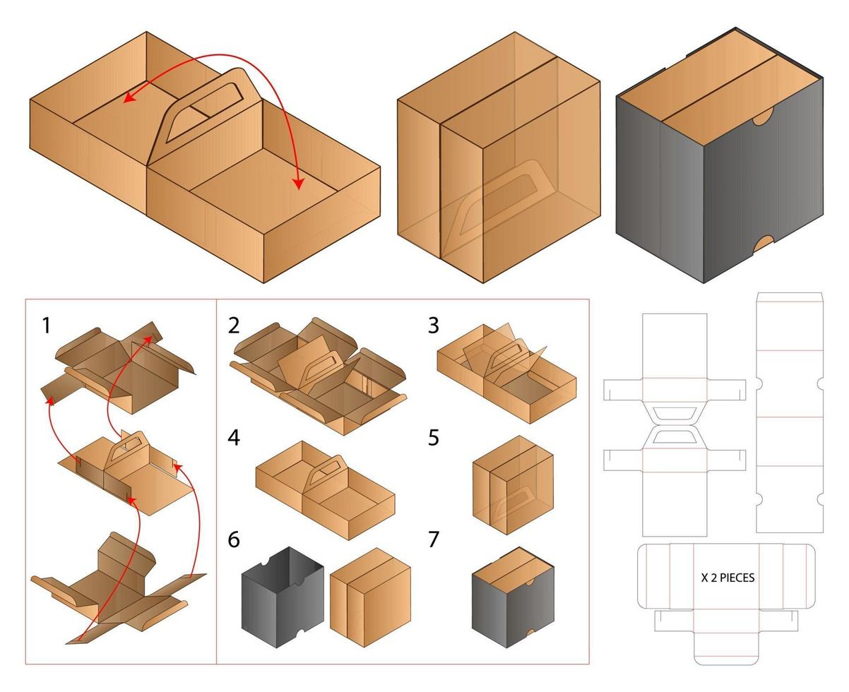 diseño de plantilla troquelada de embalaje de caja. Maqueta 3d vector