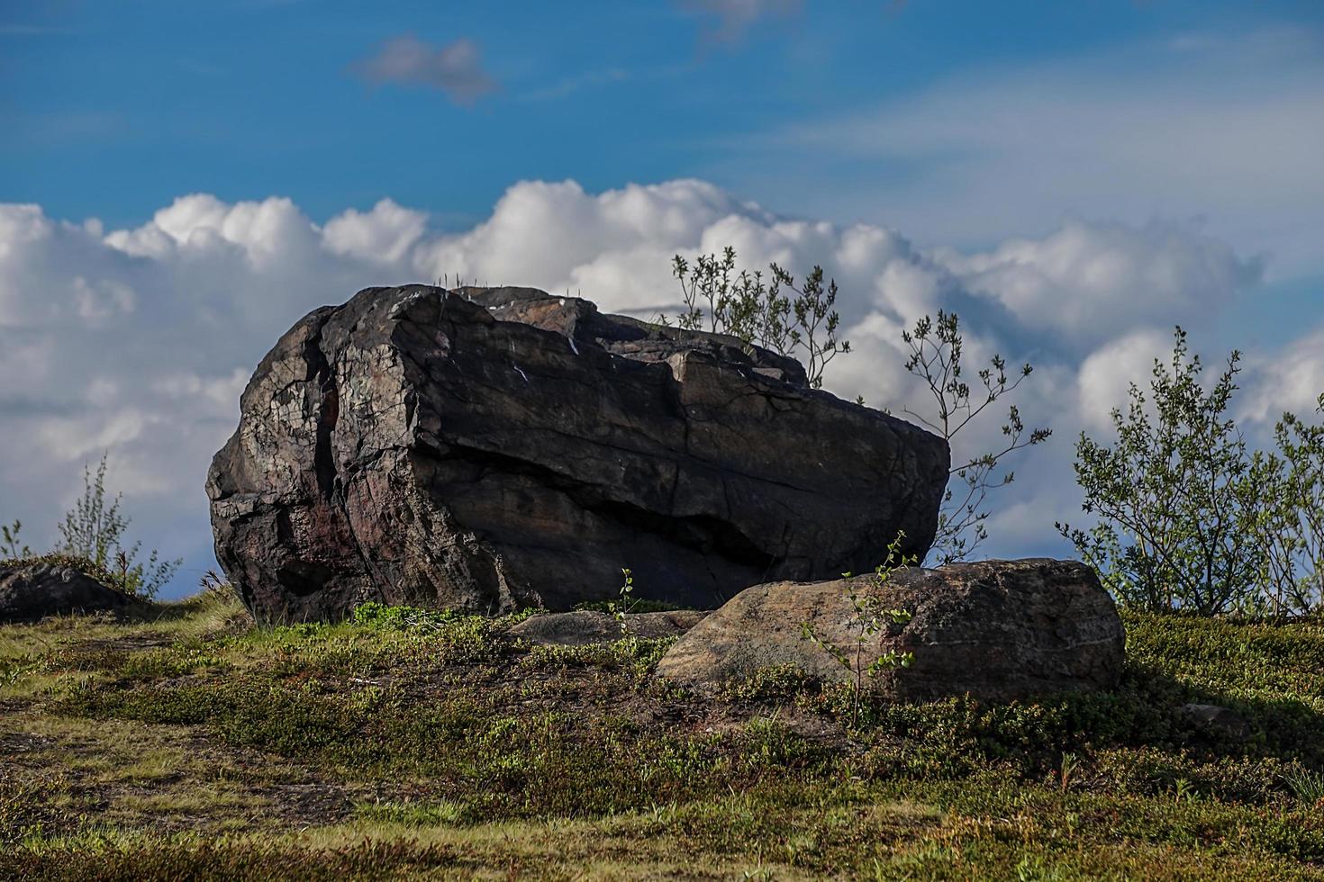 Gran roca en un campo verde en Rusia foto