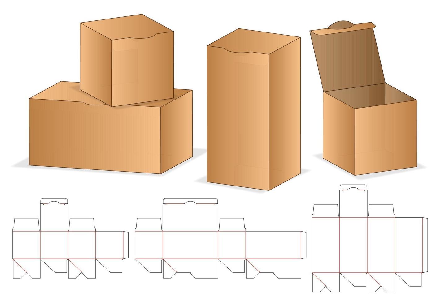 diseño de plantilla troquelada de embalaje de caja. Maqueta 3d vector