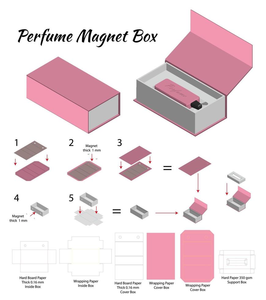 diseño de plantilla troquelada de embalaje de caja. Maqueta 3d vector