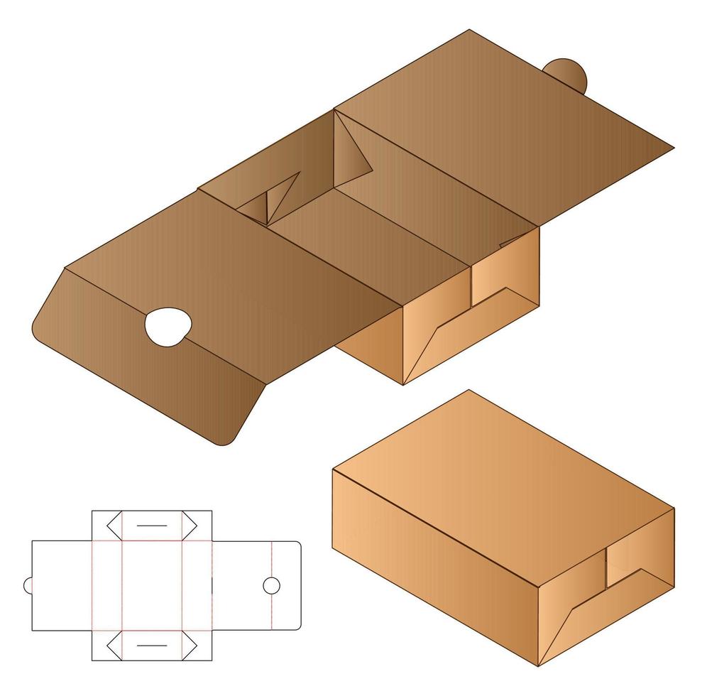 diseño de plantilla troquelada de embalaje de caja. Maqueta 3d vector