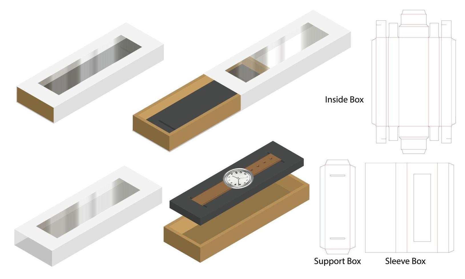 plantilla de dieline de maqueta de caja de manga de reloj de lujo vector